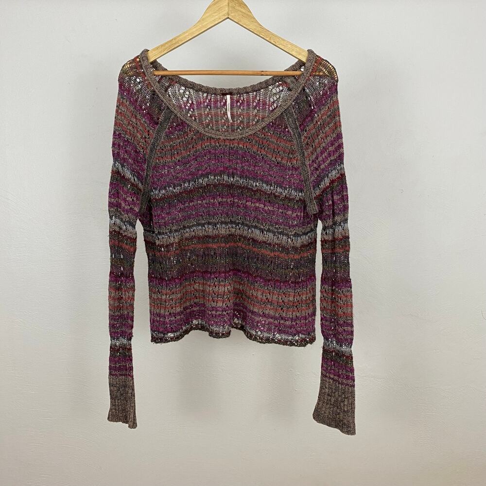 Free People Lost in the Forest Pullover / Striped Boxy Pullover - Faded Rose S